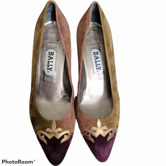 Bally Tri-Color Genuine Suede Leather Pumps Made in Italy Classic Timeless Sz 8 - Picture 2 of 8